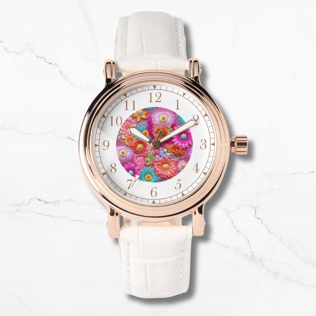 Colorful Faux Embroidered Floral Elegant Womans Watch (Creator Uploaded)