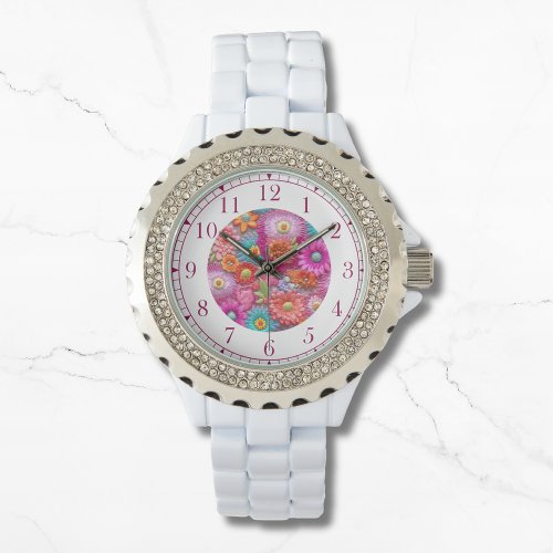Colorful Faux Embroidered Floral Elegant Womans Watch