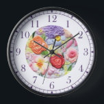 Colorful Faux Embroidered Floral Stylish Womans Clock<br><div class="desc">Colorful Faux Embroidered Floral Stylish Wall Clocks features a trendy colorful modern faux embroidery floral in pink,  purple,  orange and red on a pastel green background. Created by Evco Studio www.zazzle.com/store/evcostudio</div>