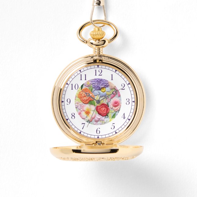 Colorful Faux Embroidered Floral Stylish Womans Watch (Front)