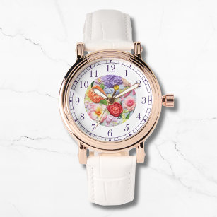 Colorful Faux Embroidered Floral Stylish Womans Watch