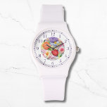 Colorful Faux Embroidered Floral Stylish Womans Watch<br><div class="desc">Colorful Faux Embroidered Floral Stylish Womans Watches features a trendy colorful modern faux embroidery floral in pink,  purple,  orange and red on a pastel green background. Created by Evco Studio www.zazzle.com/store/evcostudio</div>