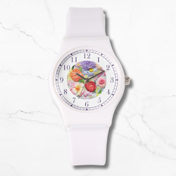 Colorful Faux Embroidered Floral Stylish Womans Watch by EvcoStudio at Zazzle