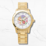 Colorful Faux Embroidered Floral Stylish Womans Watch<br><div class="desc">Colorful Faux Embroidered Floral Stylish Womans Watches features a trendy colorful modern faux embroidery floral in pink,  purple,  orange and red on a pastel green background. Created by Evco Studio www.zazzle.com/store/evcostudio</div>