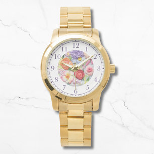 Colorful Faux Embroidered Floral Stylish Womans Watch