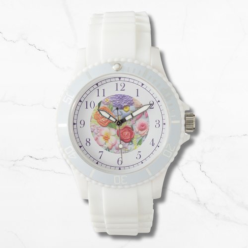 Colorful Faux Embroidered Floral Stylish Womans Watch