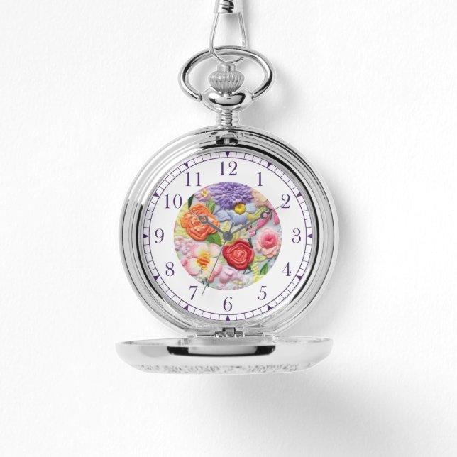 Colorful Faux Embroidered Floral Stylish Womans Watch (Front)