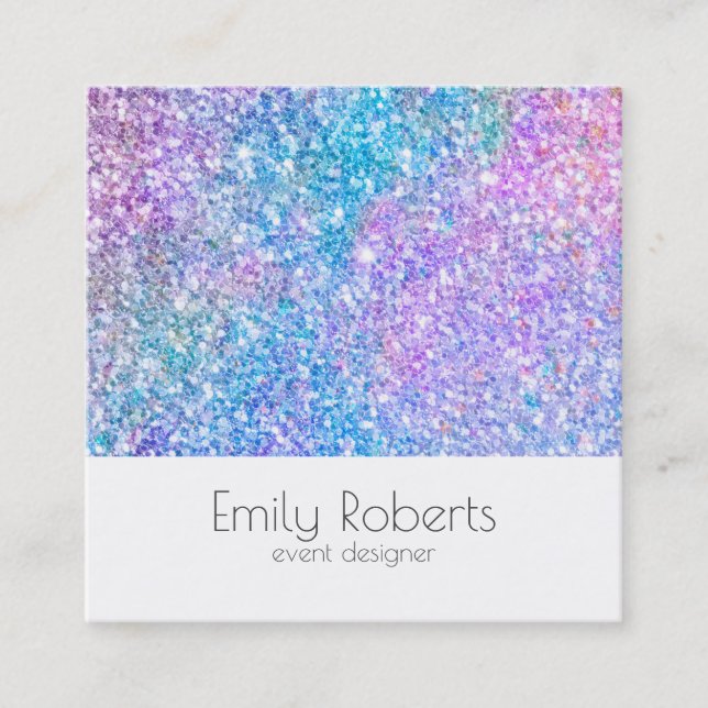 Colorful faux flitter square business card (Front)