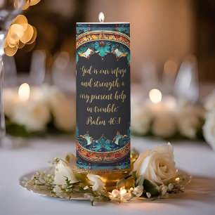 Colorful Faux Glass Customizable Bible Verse Pillar Candle
