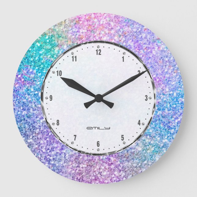 Colorful Faux Glitter And Sparkles Large Clo Clock (Front)