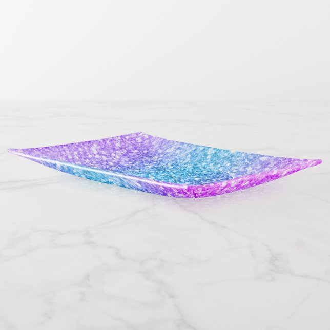 Colorful Faux Glitter Background Trinket Tray (Angled)