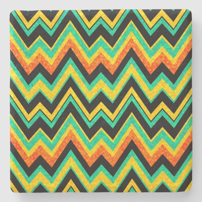Colorful faux glitter chevron zigzag geometric pat stone coaster (Front)