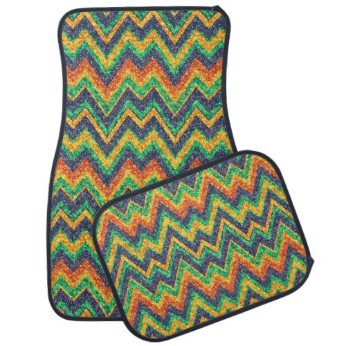 Colorful Faux Glitter Chevron Zigzag Pattern 2a Car Mat