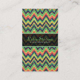 Colorful Faux Glitter Chevron Zigzag Pattern Business Card