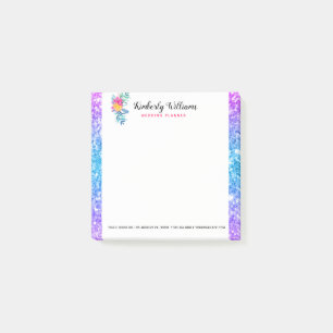 Colorful Faux Glitter & Floral Bouquet Post-it Notes