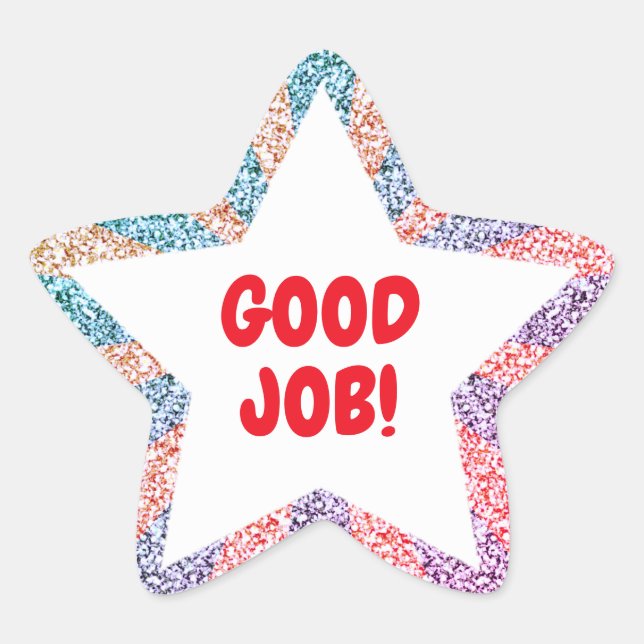 Colorful Faux Glitter Good Job Teacher Star Sticker (Front)