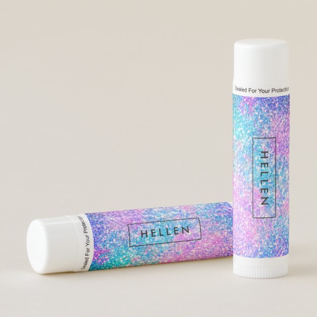 Colorful Faux Glitter Monogram. Lip Balm (Front)