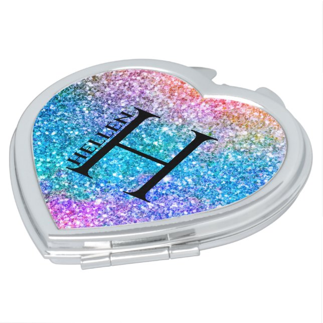 Colorful faux glitter & sparkles background compact mirror (Turned)