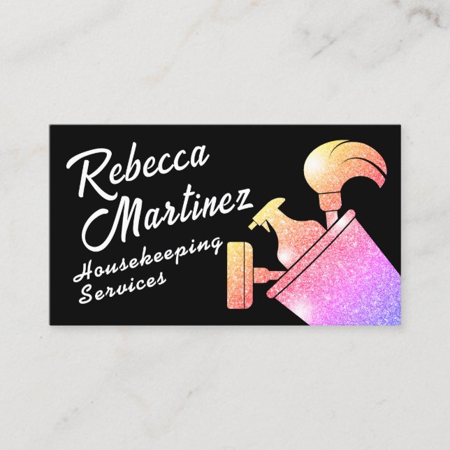 Colorful faux glittery texture cleaning tools  business card (Front)
