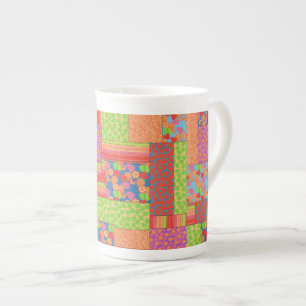 Colorful Faux Patchwork of Summer Fruits Patterns Bone China Mug