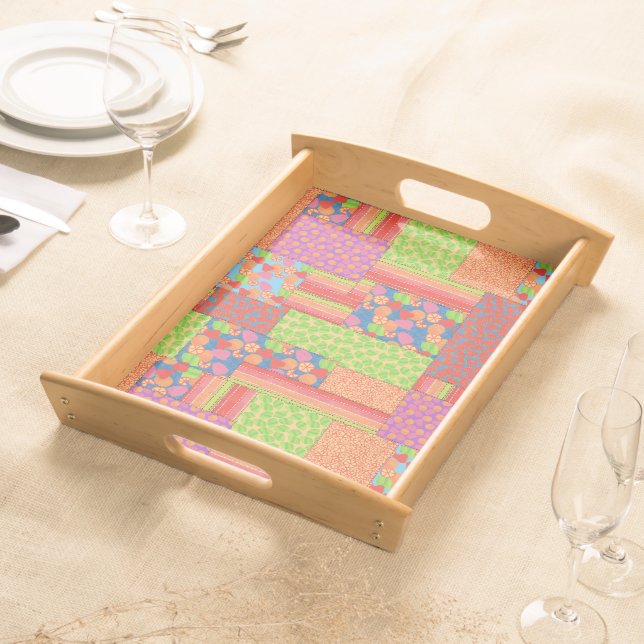 Colorful Faux Patchwork of Summer Fruits Patterns Serving Tray (Front)
