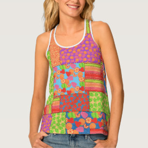 Colorful Faux Patchwork of Summer Fruits Patterns Tank Top
