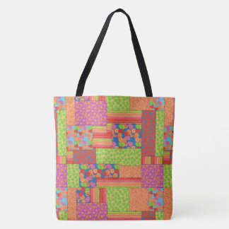 Colorful Faux Patchwork of Summer Fruits Patterns Tote Bag