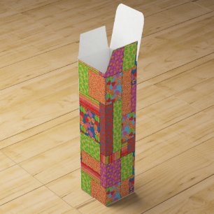 Colorful Faux Patchwork of Summer Fruits Patterns Wine Box