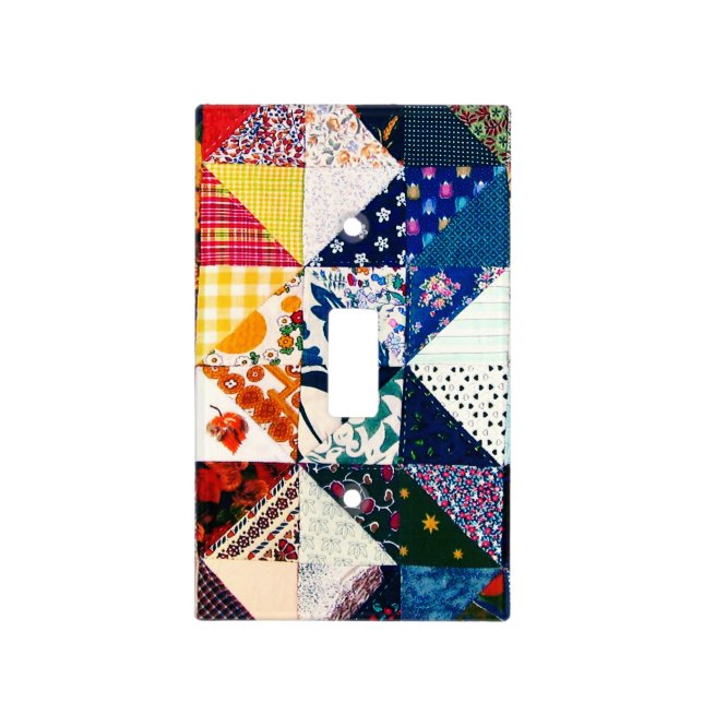 Colorful Faux Patchwork Quilt Pattern Light Switch Cover (Front)