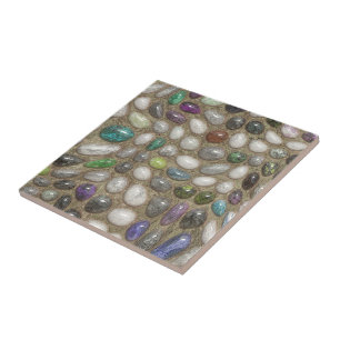 Colorful Faux Shiny 3D River Rock Stones Pattern Tile