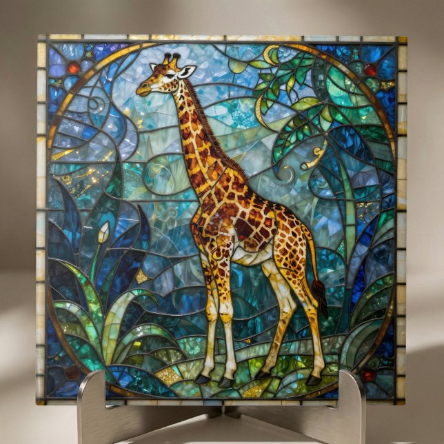 Colorful Faux Stained Glass Giraffe Mosaic Art Ceramic Tile (Creator Uploaded)