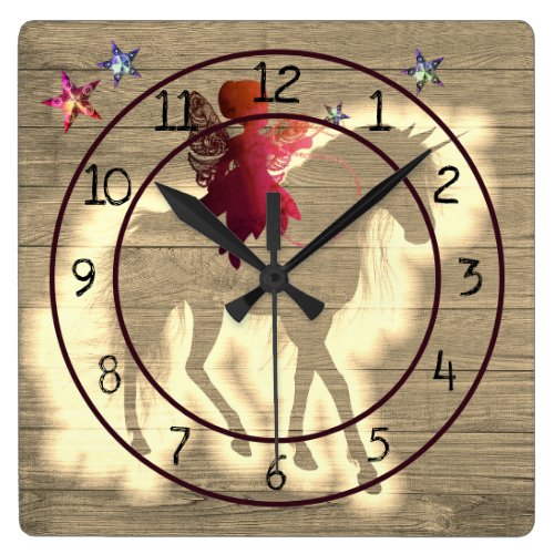 Colorful Faux Wood Unicorn Decorative Square Wall Clock