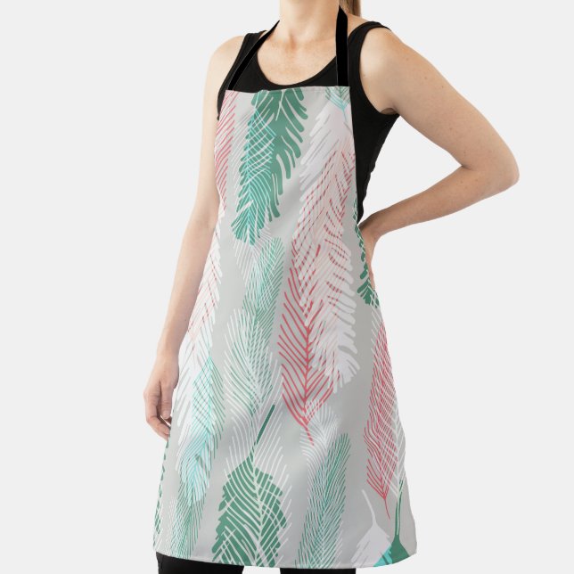 Colorful Feather Boho Kitchen Apron (Insitu)