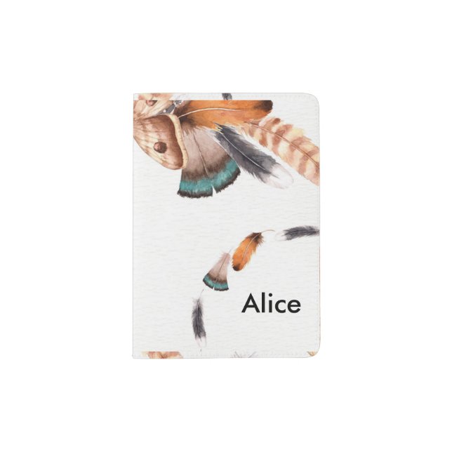 Colorful Feather Butterfly Watercolor Passport Holder (Front)