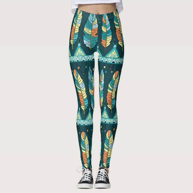 Colorful feather, endless texture pattern leggings (Front)