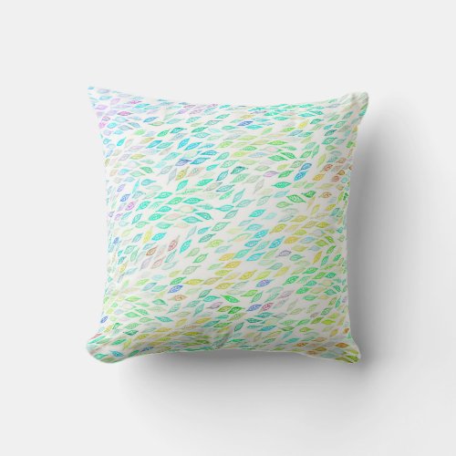 Colorful Feather Leaves Watercolor Pattern Throw Pillow
