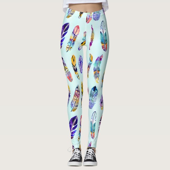 Colorful Feather Pattern Leggings (Front)