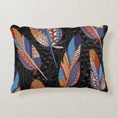 Colorful Feather Pattern Seamless Background Accent Pillow