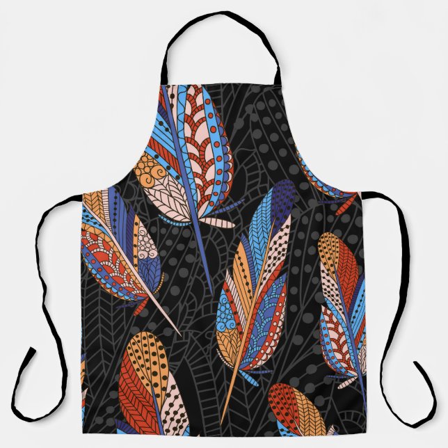Colorful Feather Pattern Seamless Background. Apron (Front)