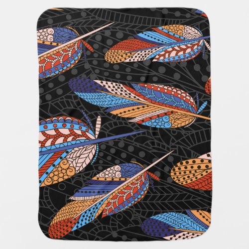 Colorful Feather Pattern Seamless Background Baby Blanket