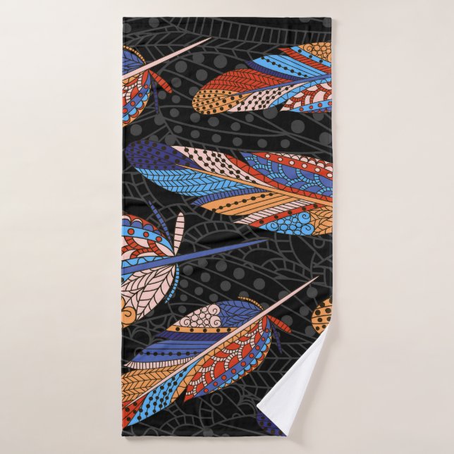 Colorful Feather Pattern Seamless Background. Bath Towel (Bath Towel)