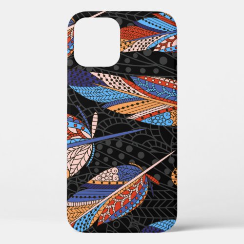 Colorful Feather Pattern Seamless Background iPhone 12 Case