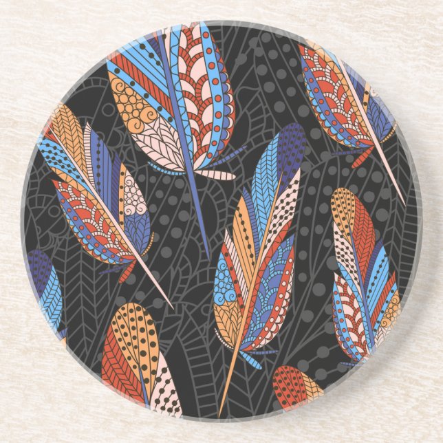 Colorful Feather Pattern Seamless Background. Coaster (Front)