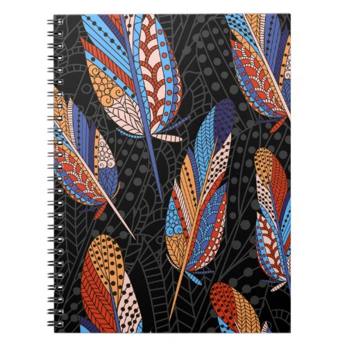 Colorful Feather Pattern Seamless Background Notebook