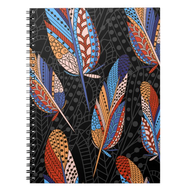Colorful Feather Pattern Seamless Background. Notebook (Front)
