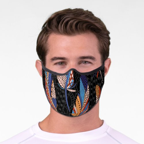 Colorful Feather Pattern Seamless Background Premium Face Mask