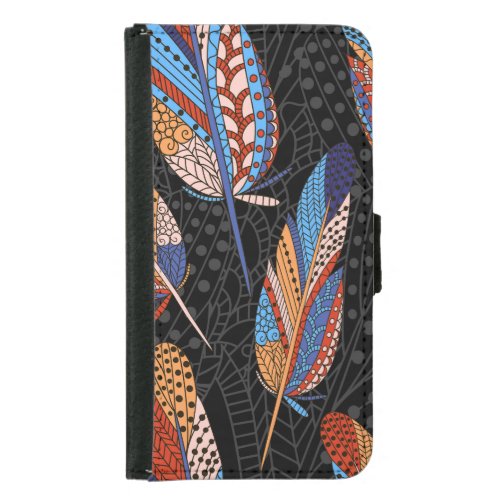 Colorful Feather Pattern Seamless Background Samsung Galaxy S5 Wallet Case
