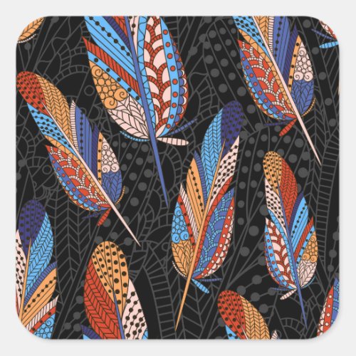 Colorful Feather Pattern Seamless Background Square Sticker