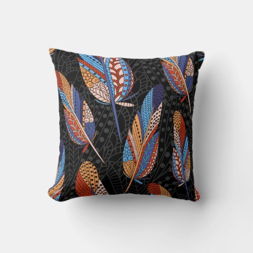 Colorful Feather Pattern Seamless Background Throw Pillow