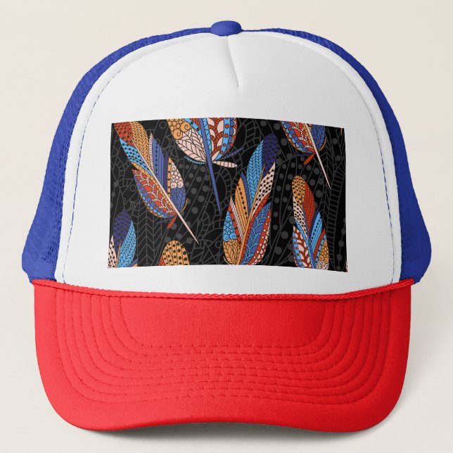 Colorful Feather Pattern Seamless Background. Trucker Hat (Front)